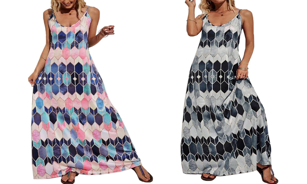 Spaghetti Straps Printed Maxi Dress