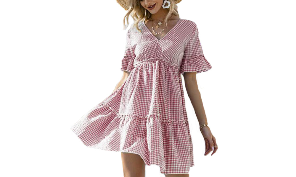Check Pintuck Smock Dress