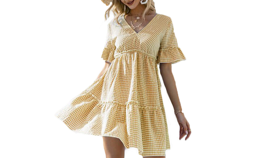 Check Pintuck Smock Dress