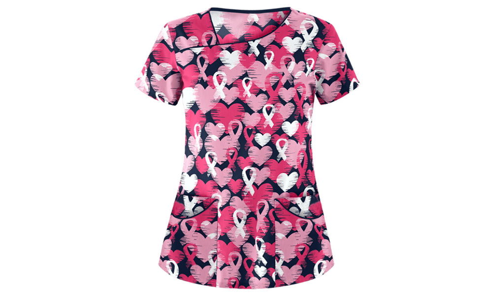 Women Causal Printed Top Short Sleeve Shirts Top with Pocket