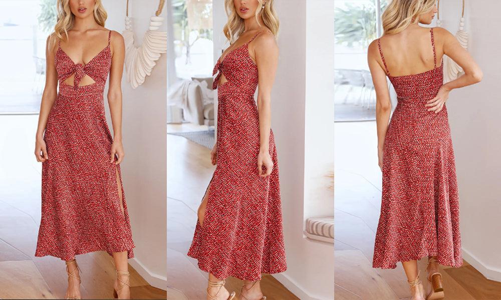 Bow Tie Front Cut Out Midi Dress