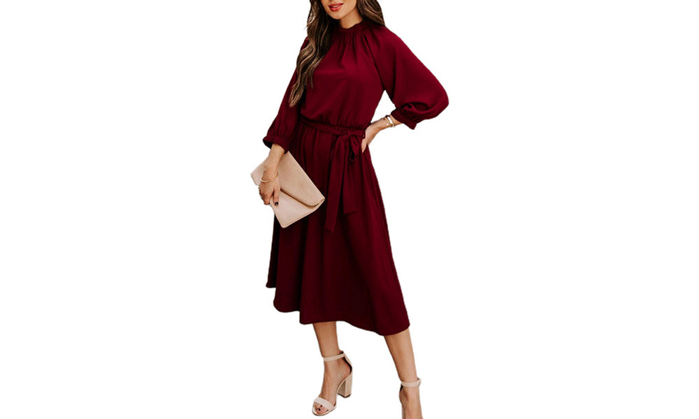 Women's Elegant High Neck Midi Dress