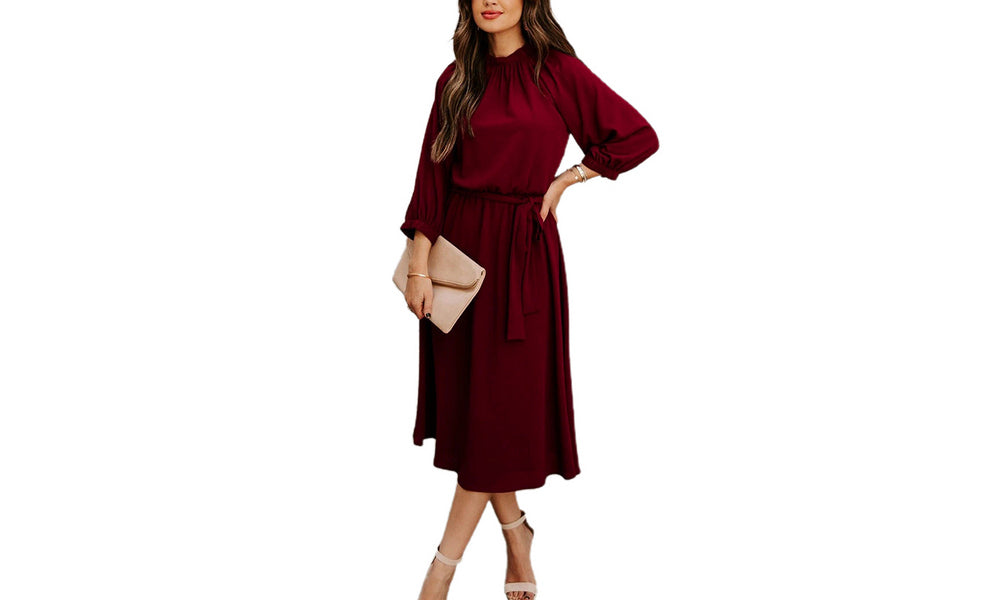 Women's Elegant High Neck Midi Dress