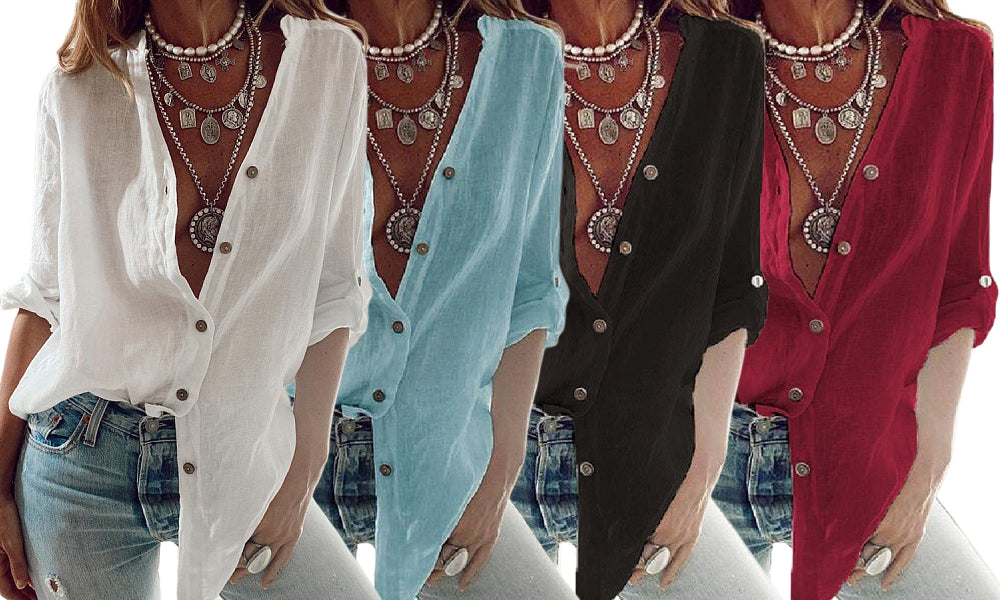 Women's Cotton-Linen Button-Down Shirts