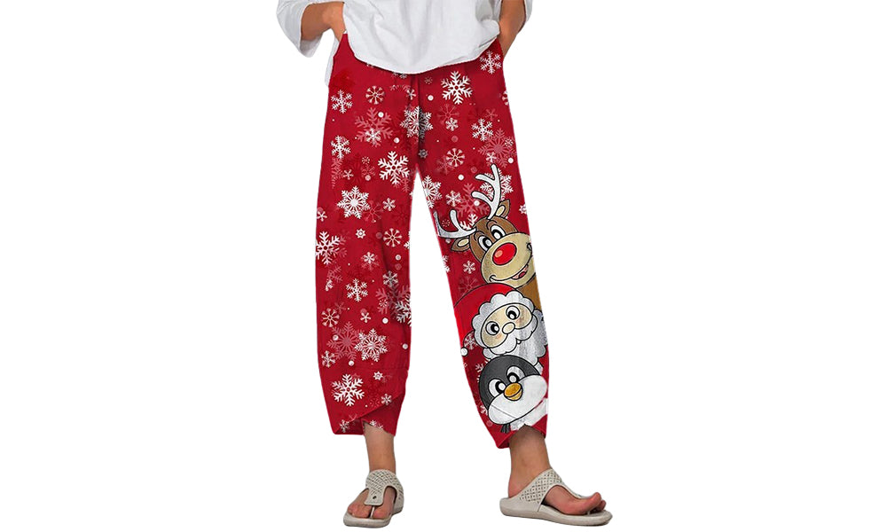 Women Christmas Relaxed Cropped Pants