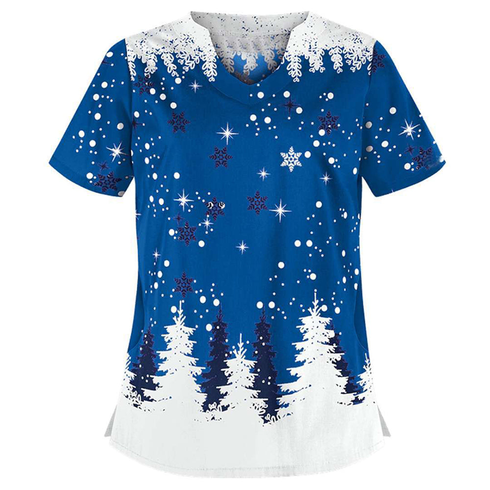 Women's Christmas Print Short Sleeve T-Shirt Xmas Blouse Tee Tops