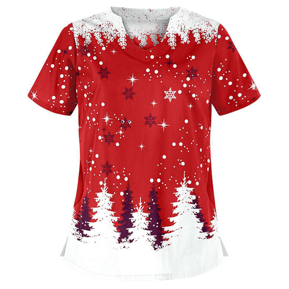 Women's Christmas Print Short Sleeve T-Shirt Xmas Blouse Tee Tops