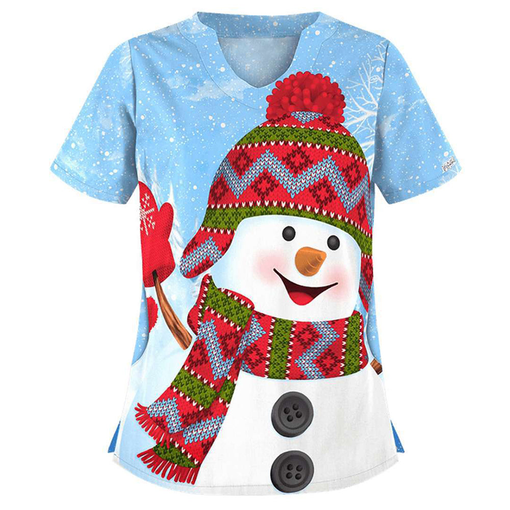 Women's Christmas Print Short Sleeve T-Shirt Xmas Blouse Tee Tops