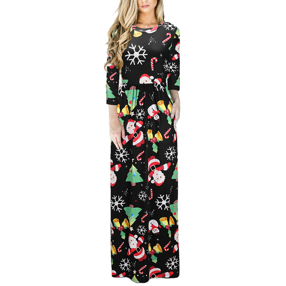 Women's Christmas 3/4 Sleeve Xmas Long Maxi Dress