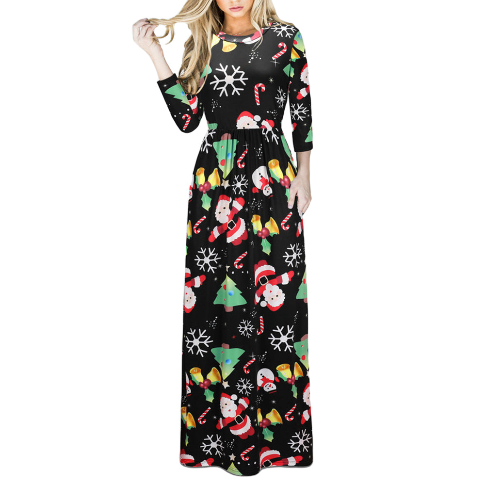Women's Christmas 3/4 Sleeve Xmas Long Maxi Dress