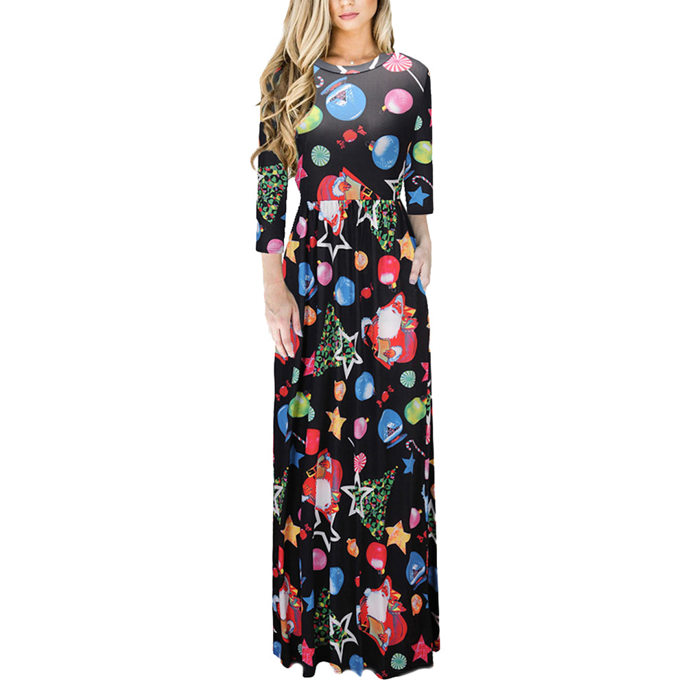 Women's Christmas 3/4 Sleeve Xmas Long Maxi Dress