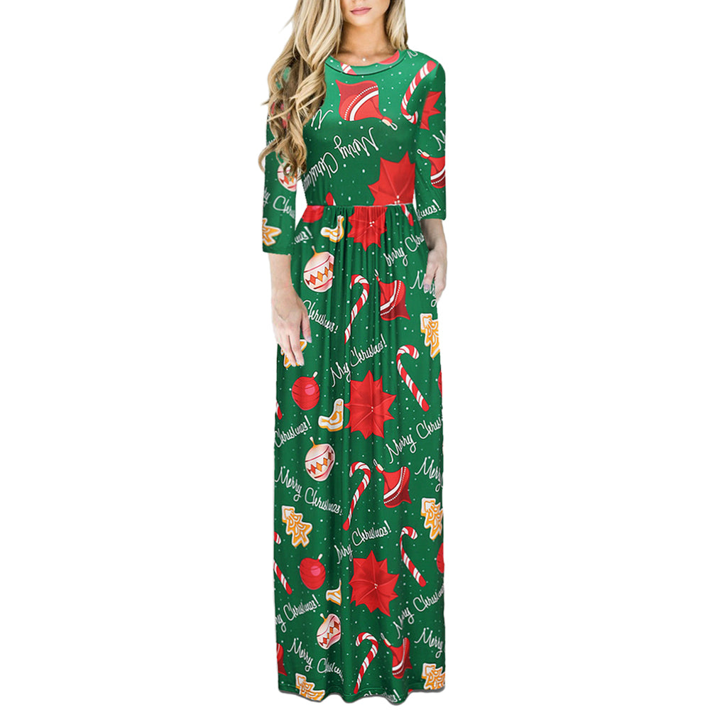 Women's Christmas 3/4 Sleeve Xmas Long Maxi Dress