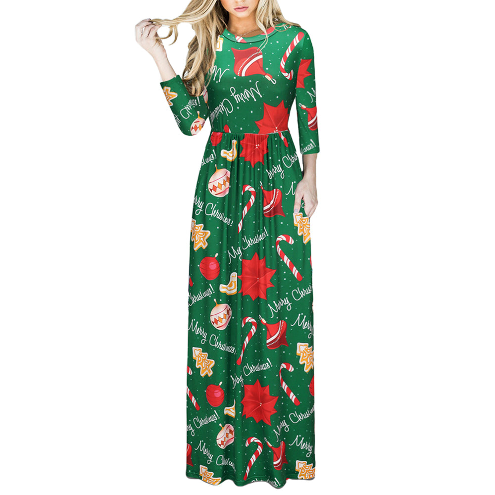 Women's Christmas 3/4 Sleeve Xmas Long Maxi Dress
