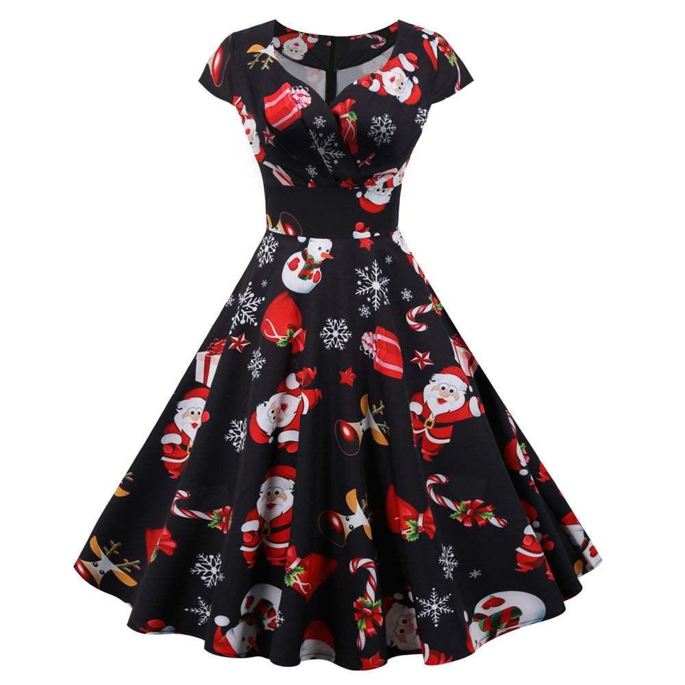 Women's Christmas Summer Short Sleeve Xmas A-Line Dress