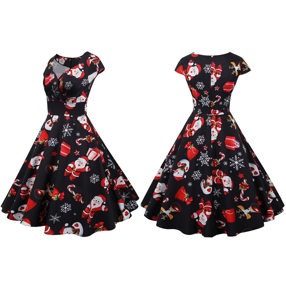 Women's Christmas Summer Short Sleeve Xmas A-Line Dress