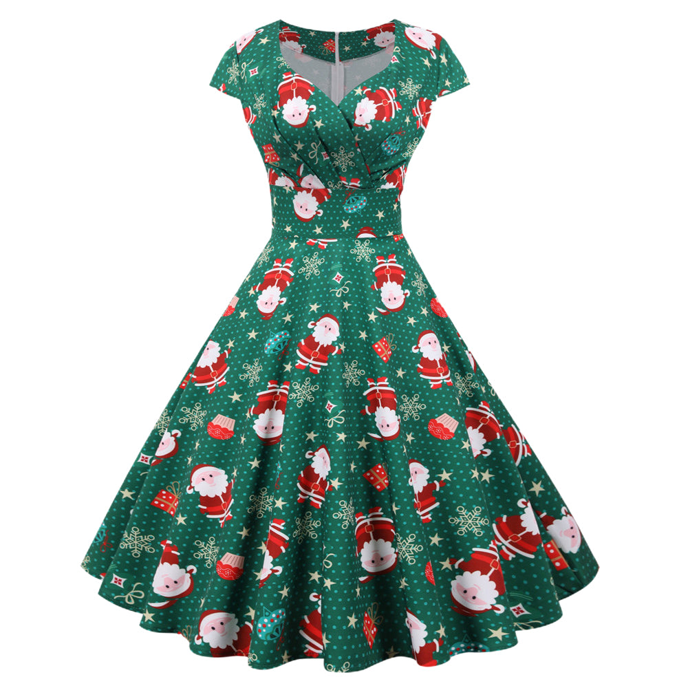 Women's Christmas Summer Short Sleeve Xmas A-Line Dress