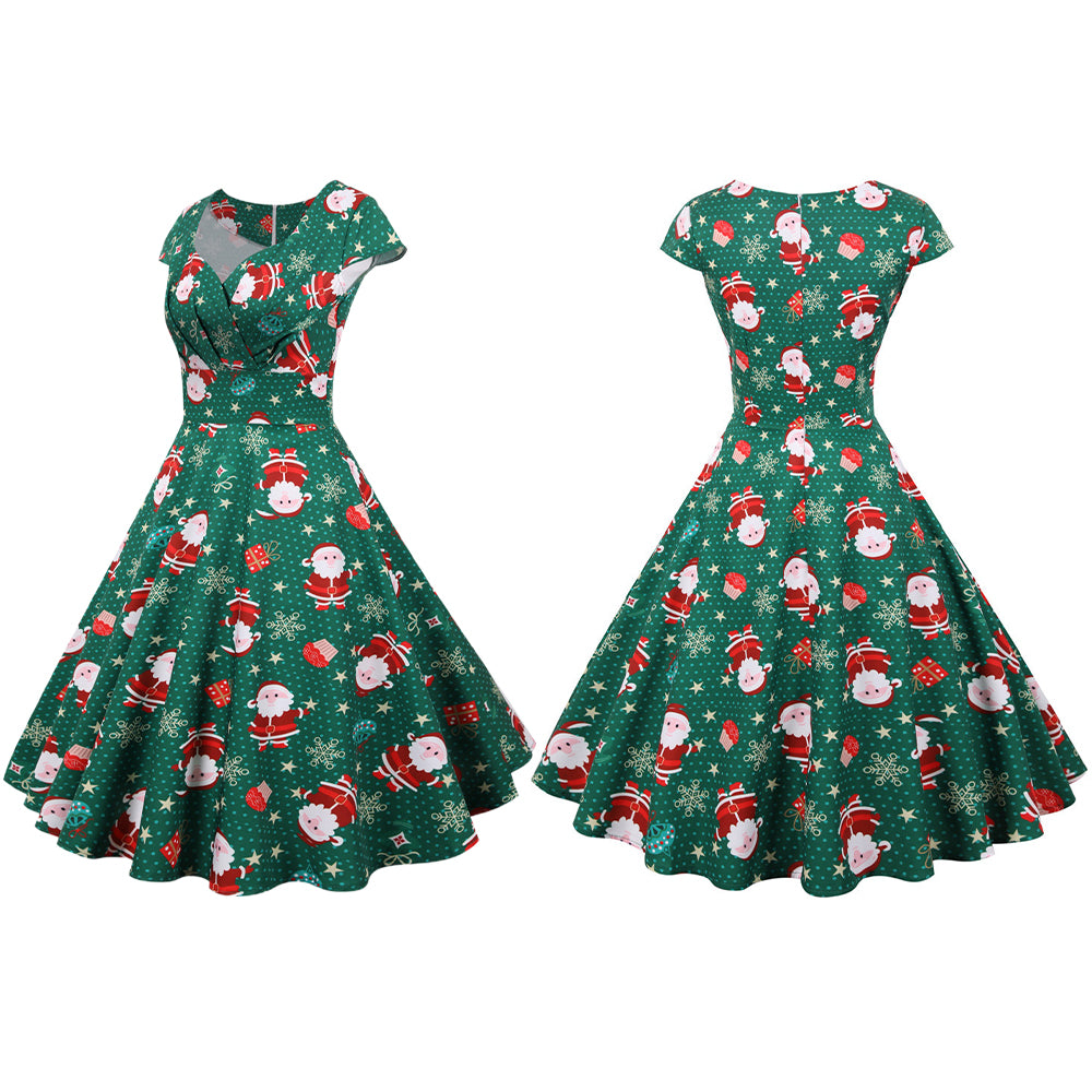 Women's Christmas Summer Short Sleeve Xmas A-Line Dress