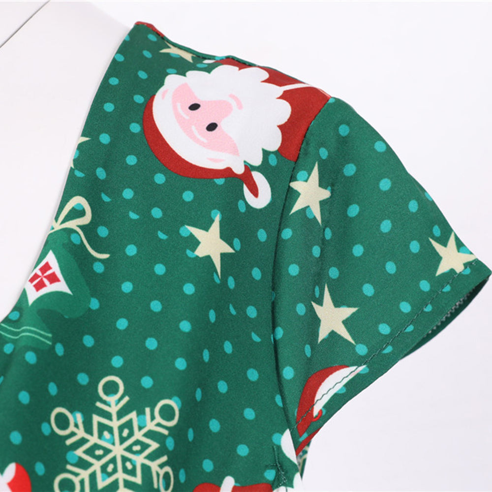 Women's Christmas Summer Short Sleeve Xmas A-Line Dress