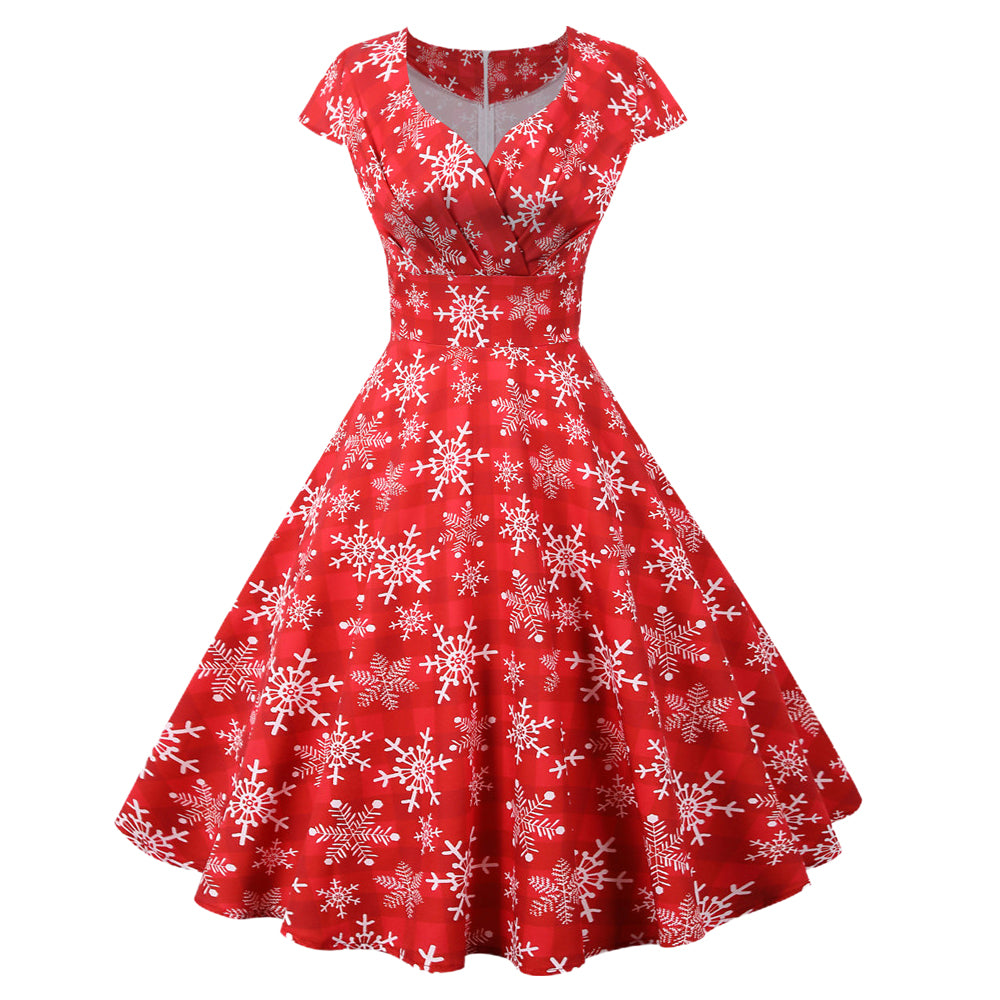 Women's Christmas Summer Short Sleeve Xmas A-Line Dress