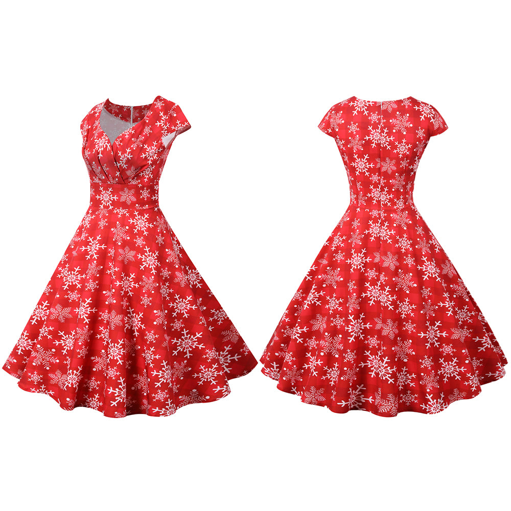 Women's Christmas Summer Short Sleeve Xmas A-Line Dress