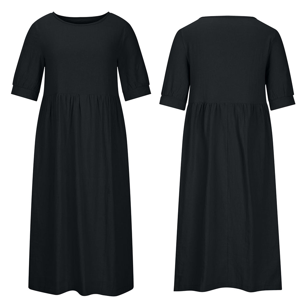 Women's Cotton-Blend Crew Neck Midi Dress Summer Kid Doll Dress