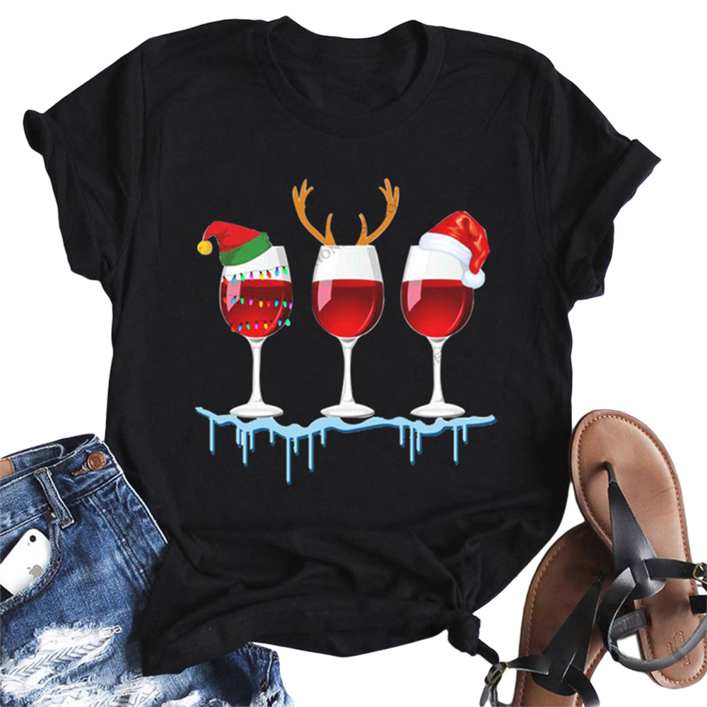Women Christmas Printed Short Sleeve T-shirts Xmas Tee Basic Tops