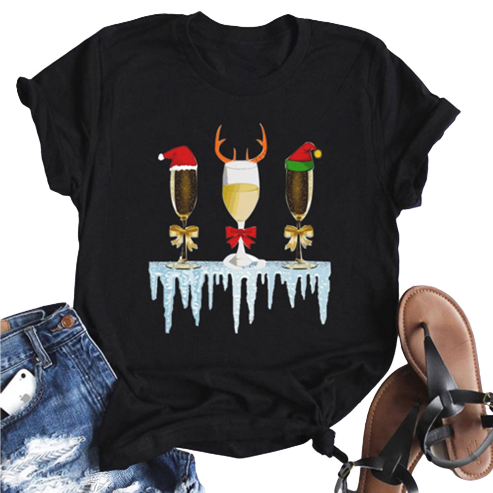 Women Christmas Printed Short Sleeve T-shirts Xmas Tee Basic Tops