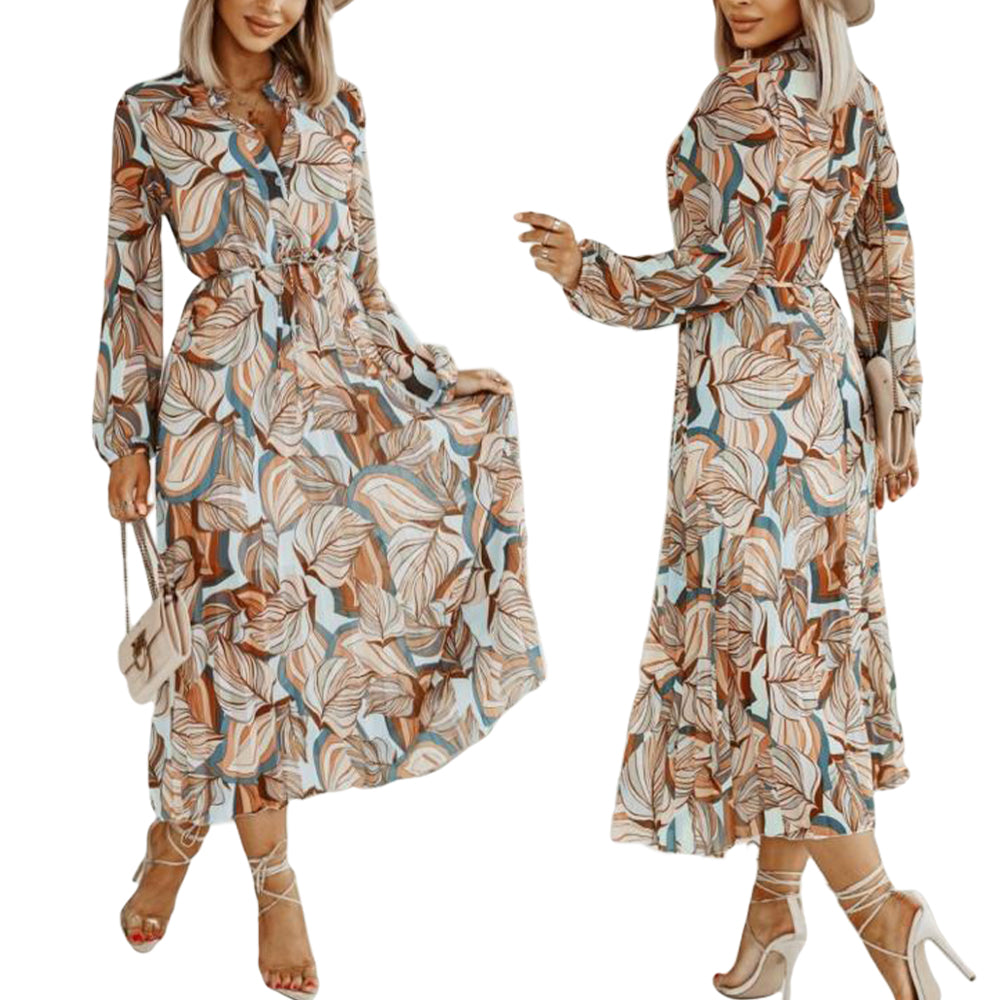 Women's Casual Floral Deep V Neck Long Sleeve Long Evening Dress