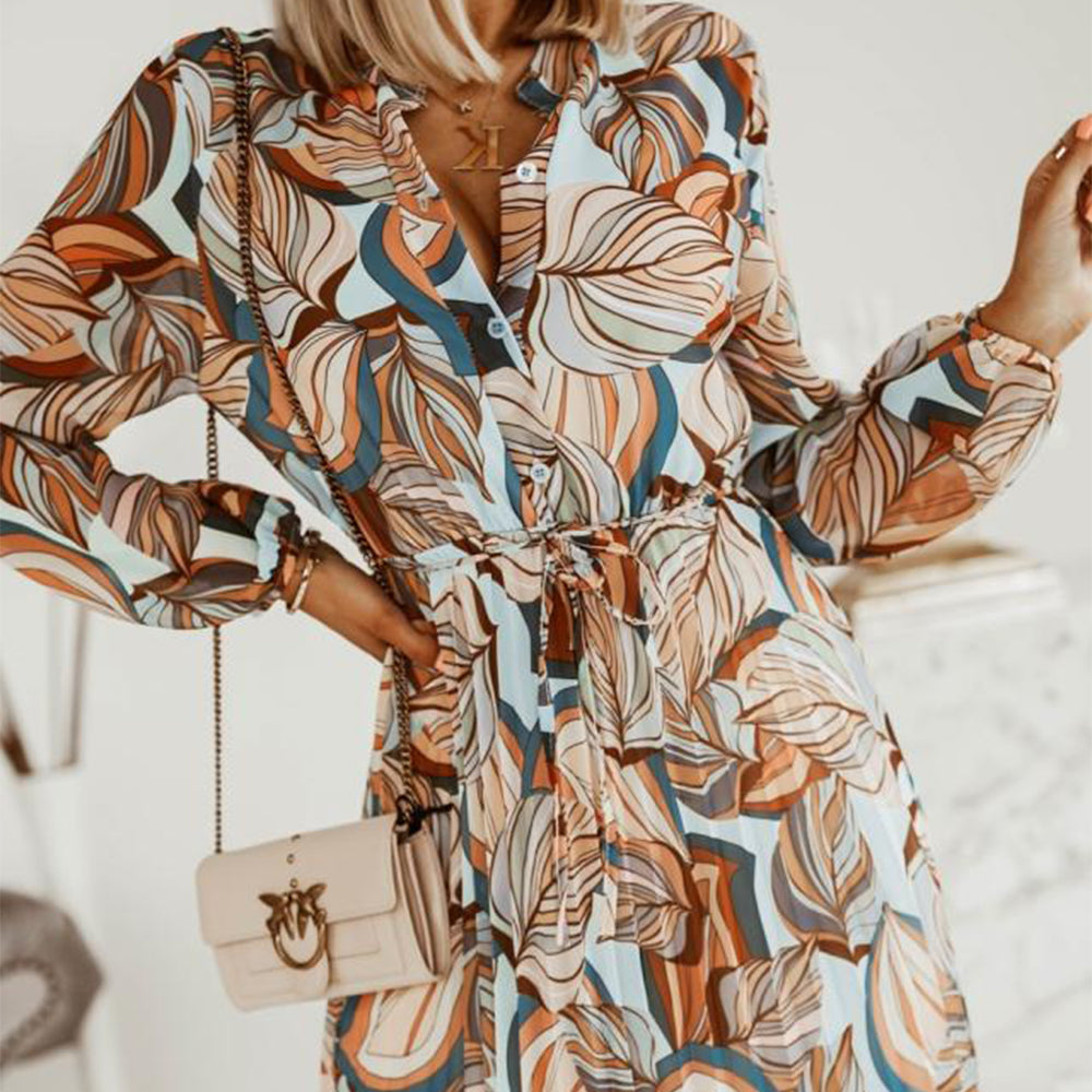 Women's Casual Floral Deep V Neck Long Sleeve Long Evening Dress