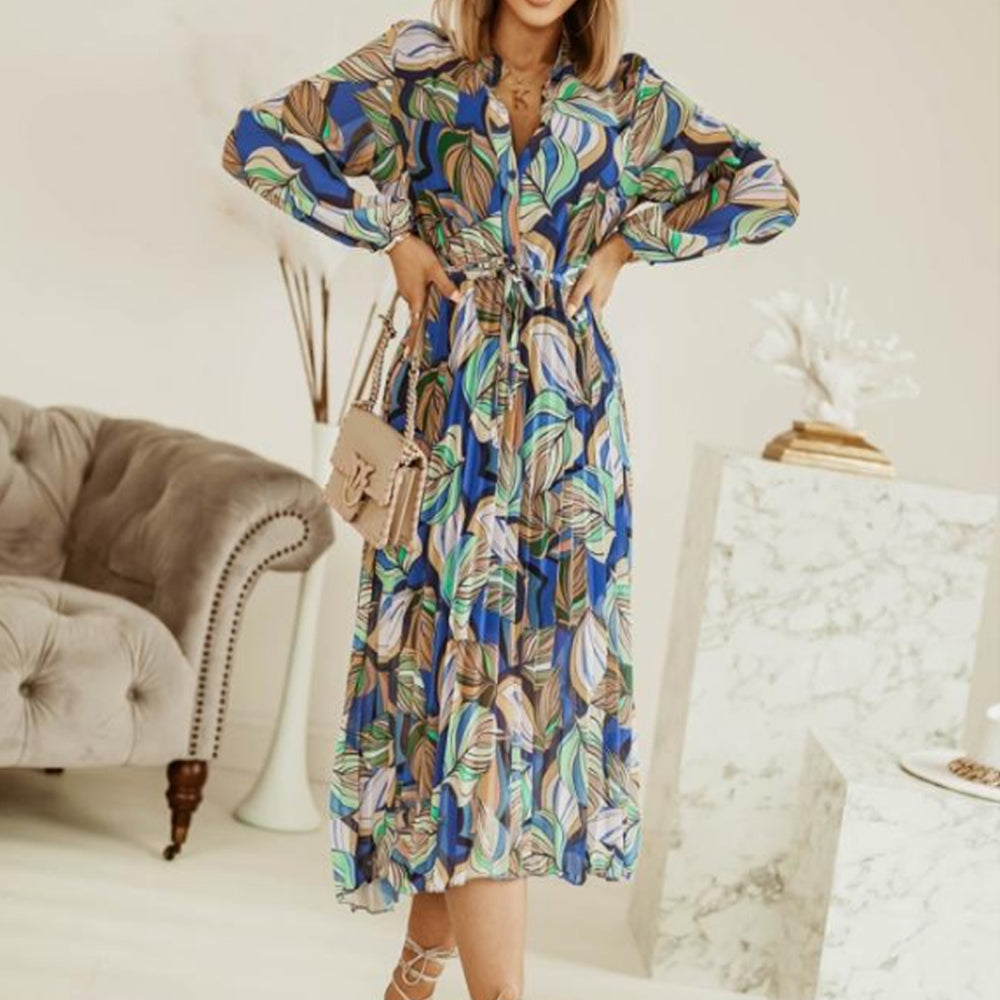 Women's Casual Floral Deep V Neck Long Sleeve Long Evening Dress