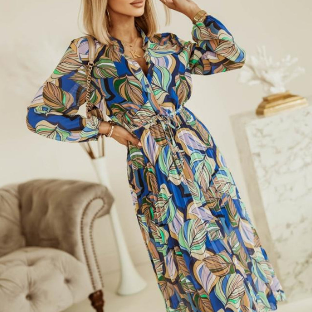Women's Casual Floral Deep V Neck Long Sleeve Long Evening Dress