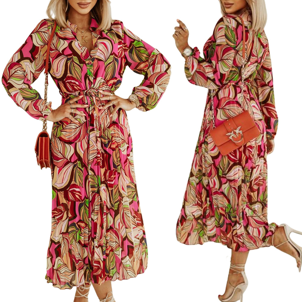 Women's Casual Floral Deep V Neck Long Sleeve Long Evening Dress