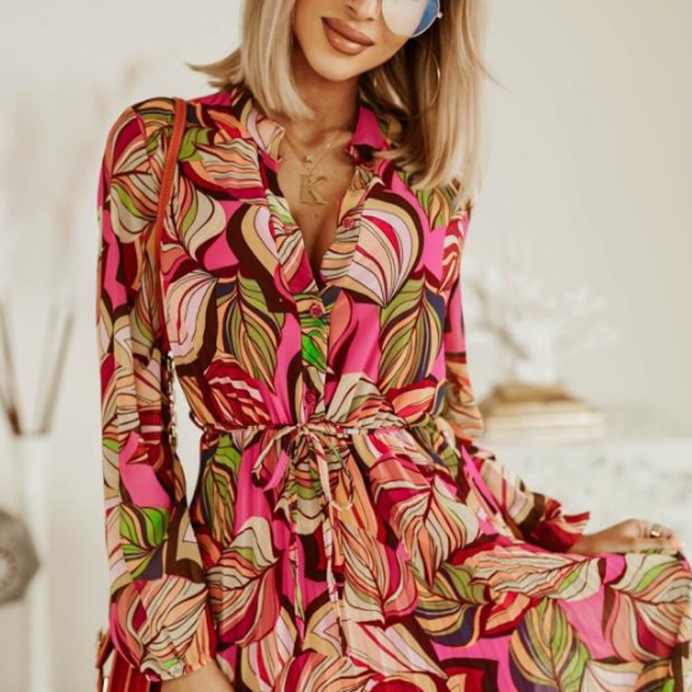Women's Casual Floral Deep V Neck Long Sleeve Long Evening Dress