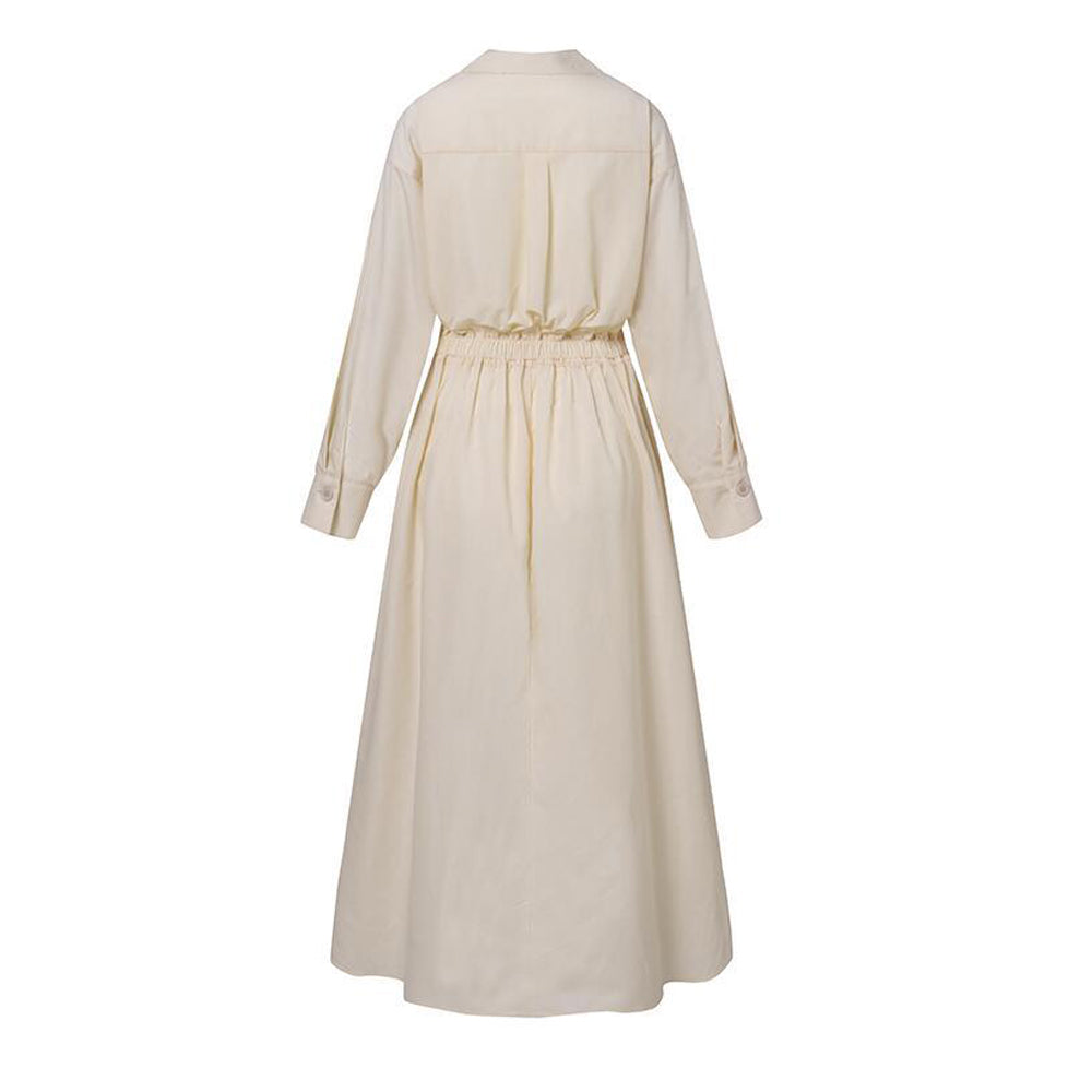 Women Elegant Cotton Lapel Shirt Dress