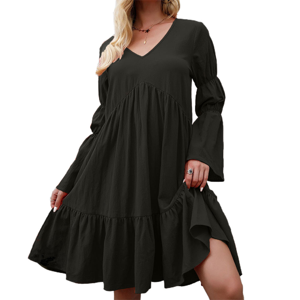 Women Tunic Dress V Neck Casual Loose Flowy Swing Shift Dresses