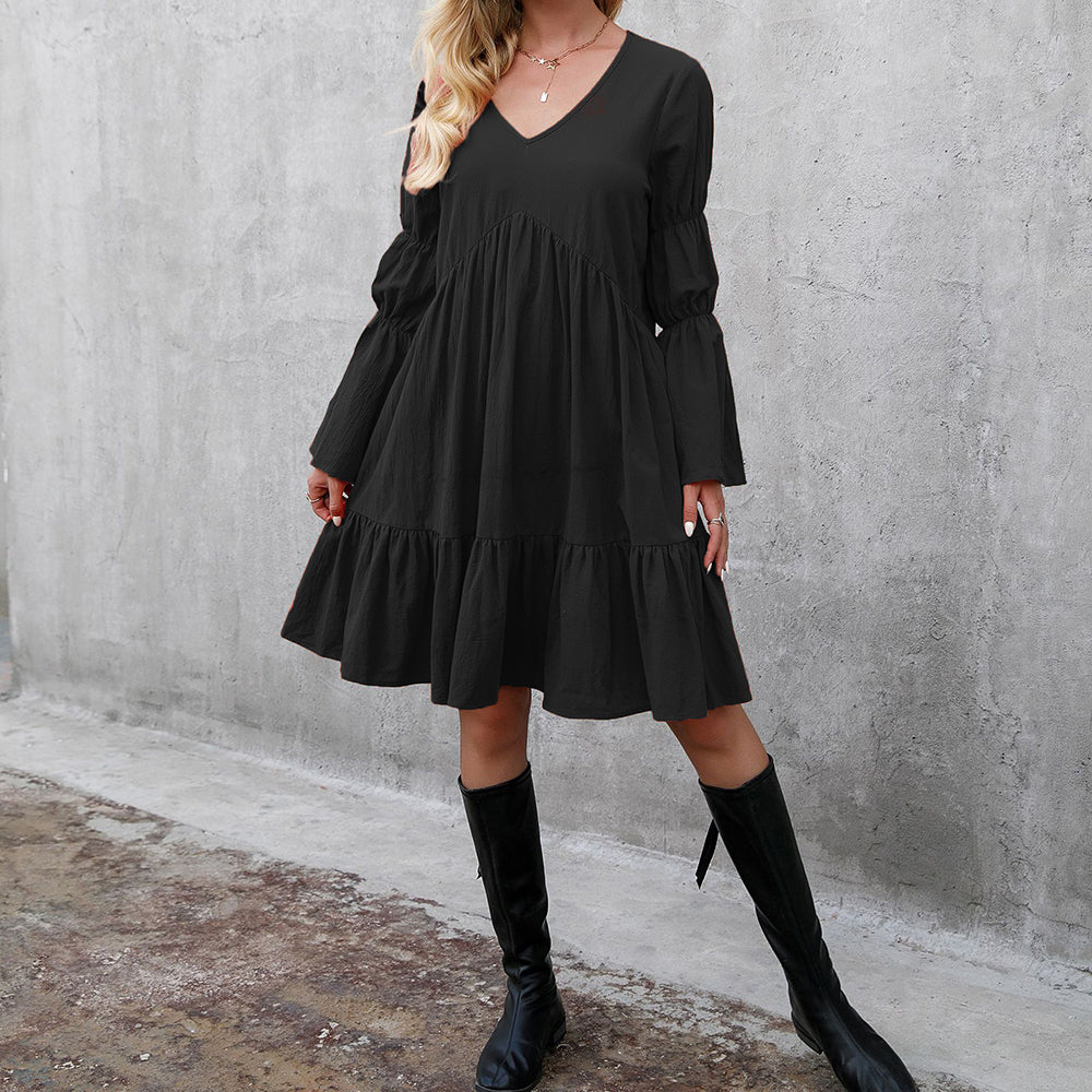 Women Tunic Dress V Neck Casual Loose Flowy Swing Shift Dresses