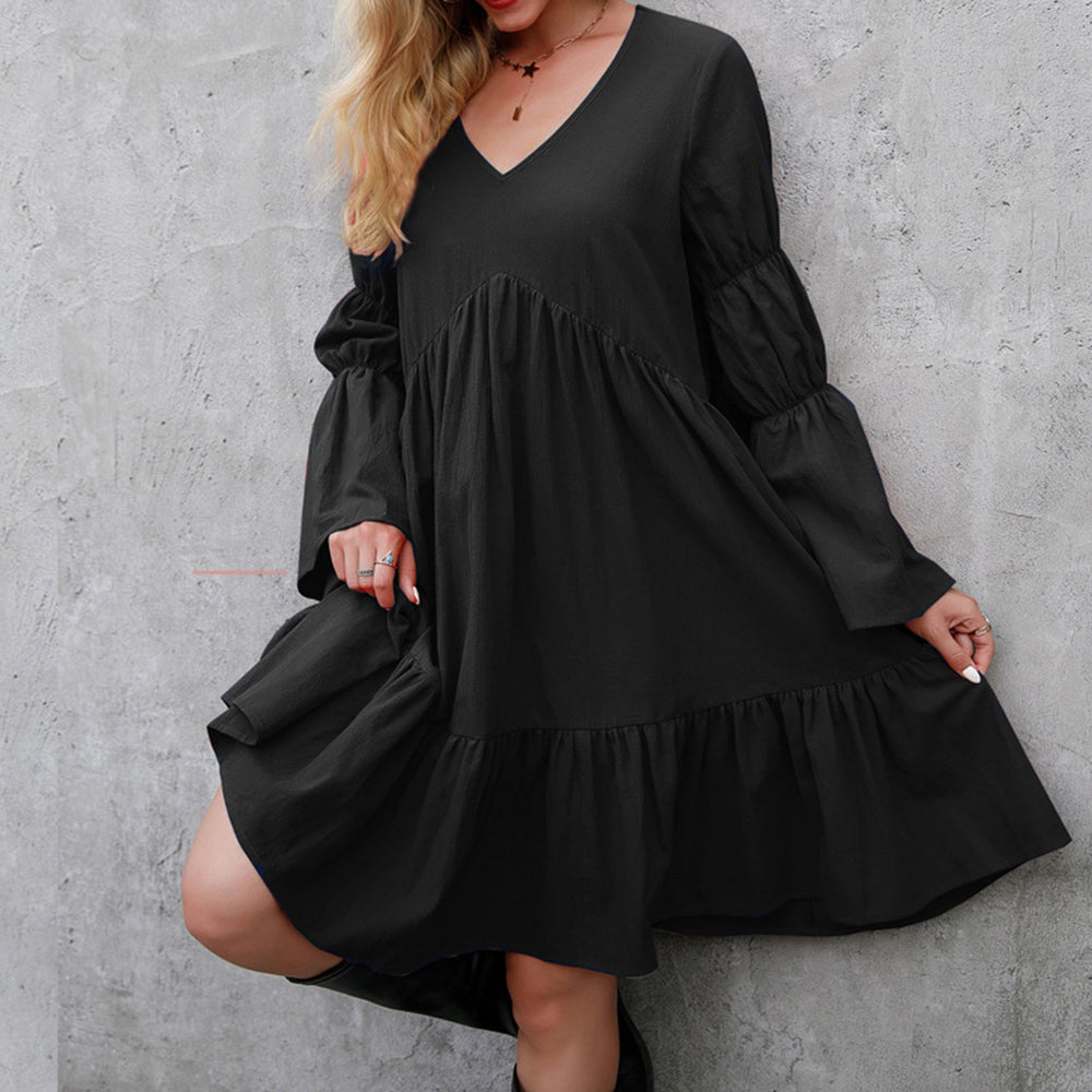 Women Tunic Dress V Neck Casual Loose Flowy Swing Shift Dresses