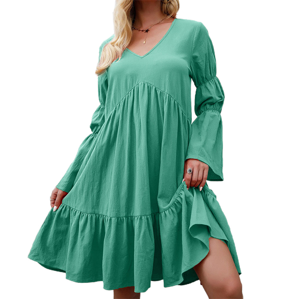 Women Tunic Dress V Neck Casual Loose Flowy Swing Shift Dresses