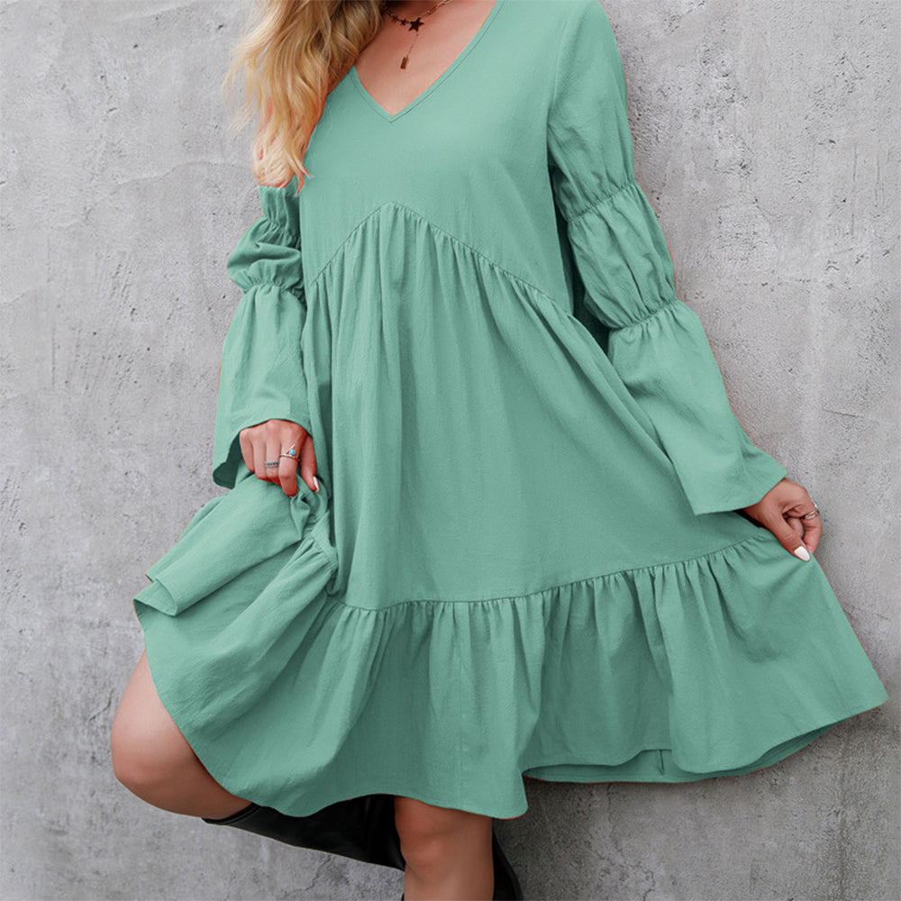 Women Tunic Dress V Neck Casual Loose Flowy Swing Shift Dresses