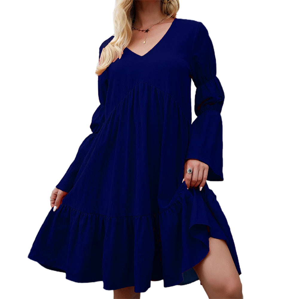Women Tunic Dress V Neck Casual Loose Flowy Swing Shift Dresses