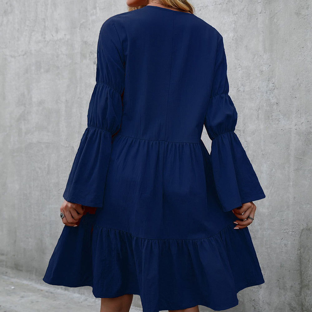 Women Tunic Dress V Neck Casual Loose Flowy Swing Shift Dresses
