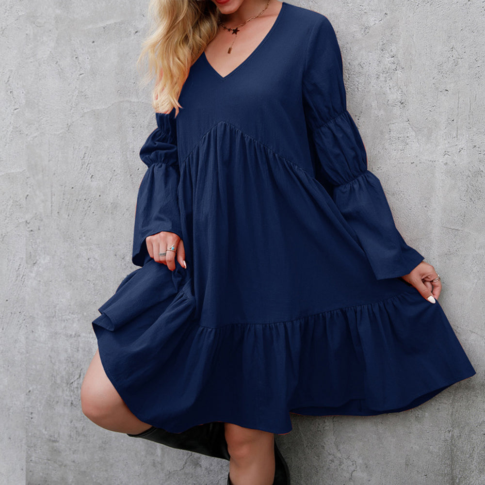 Women Tunic Dress V Neck Casual Loose Flowy Swing Shift Dresses