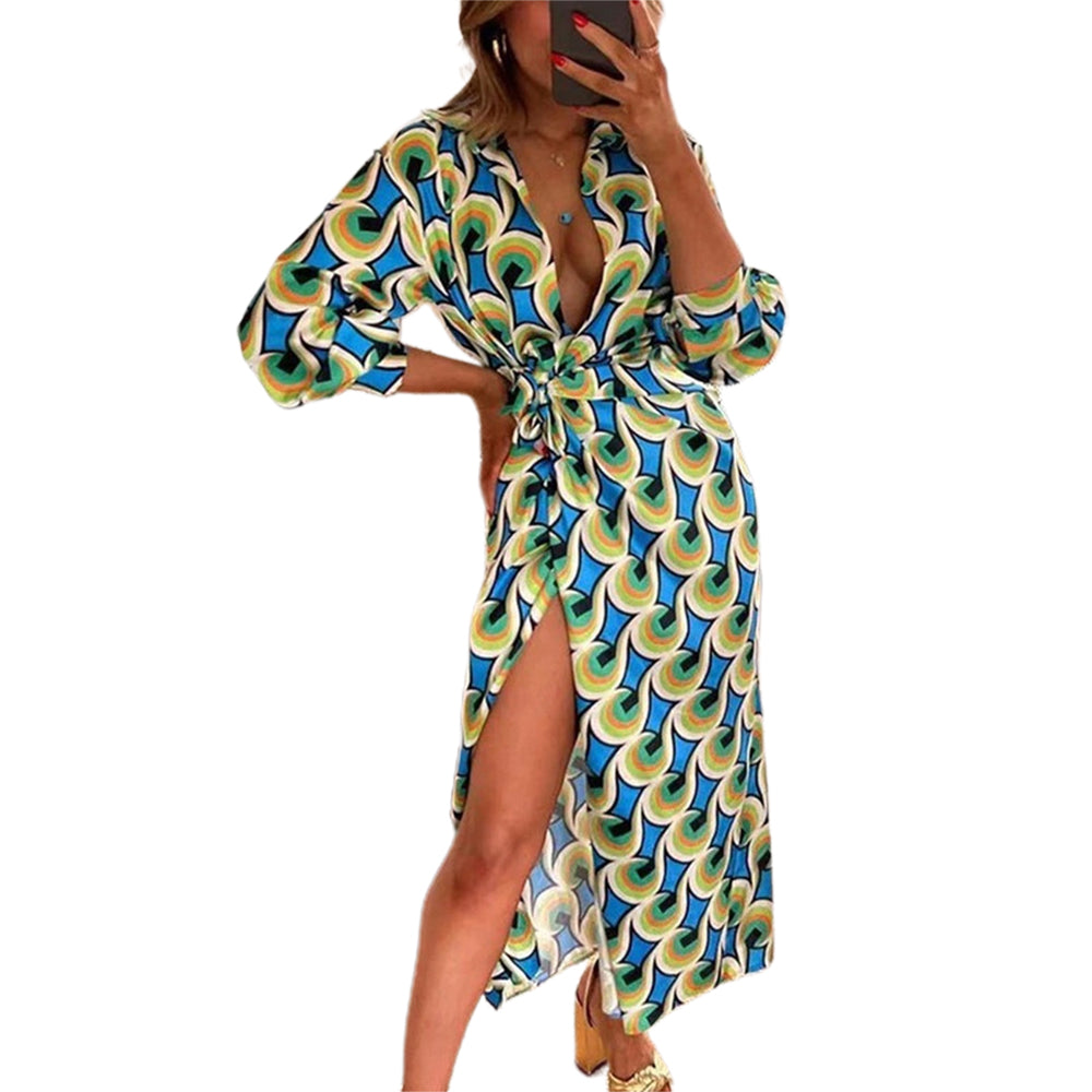Women's Boho Printed Chiffon Bright Maxi Dress