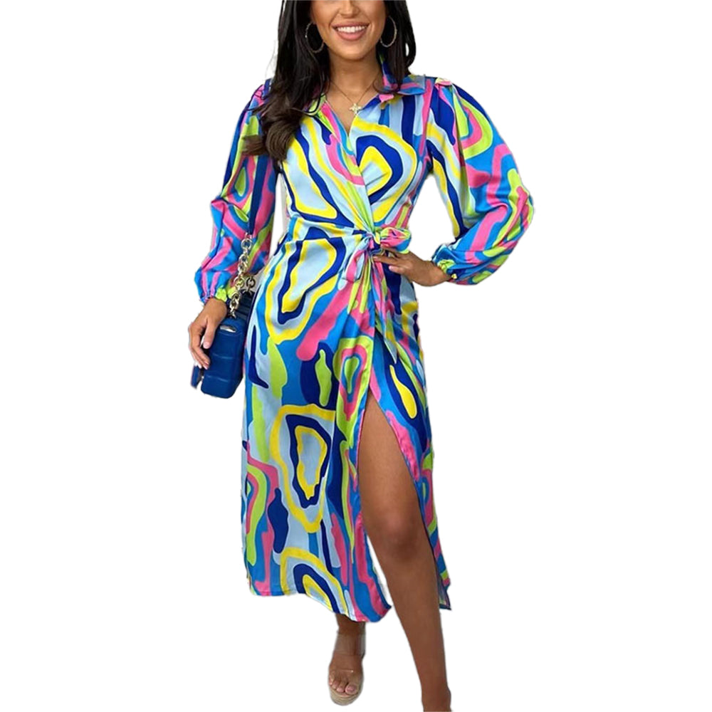 Women's Boho Printed Chiffon Bright Maxi Dress
