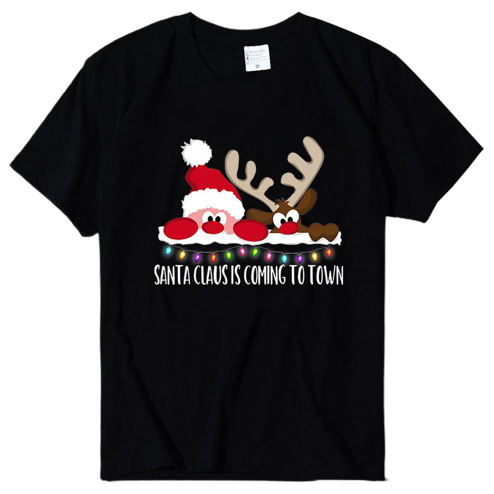 Women Short Sleeve Christmas Tee-Black