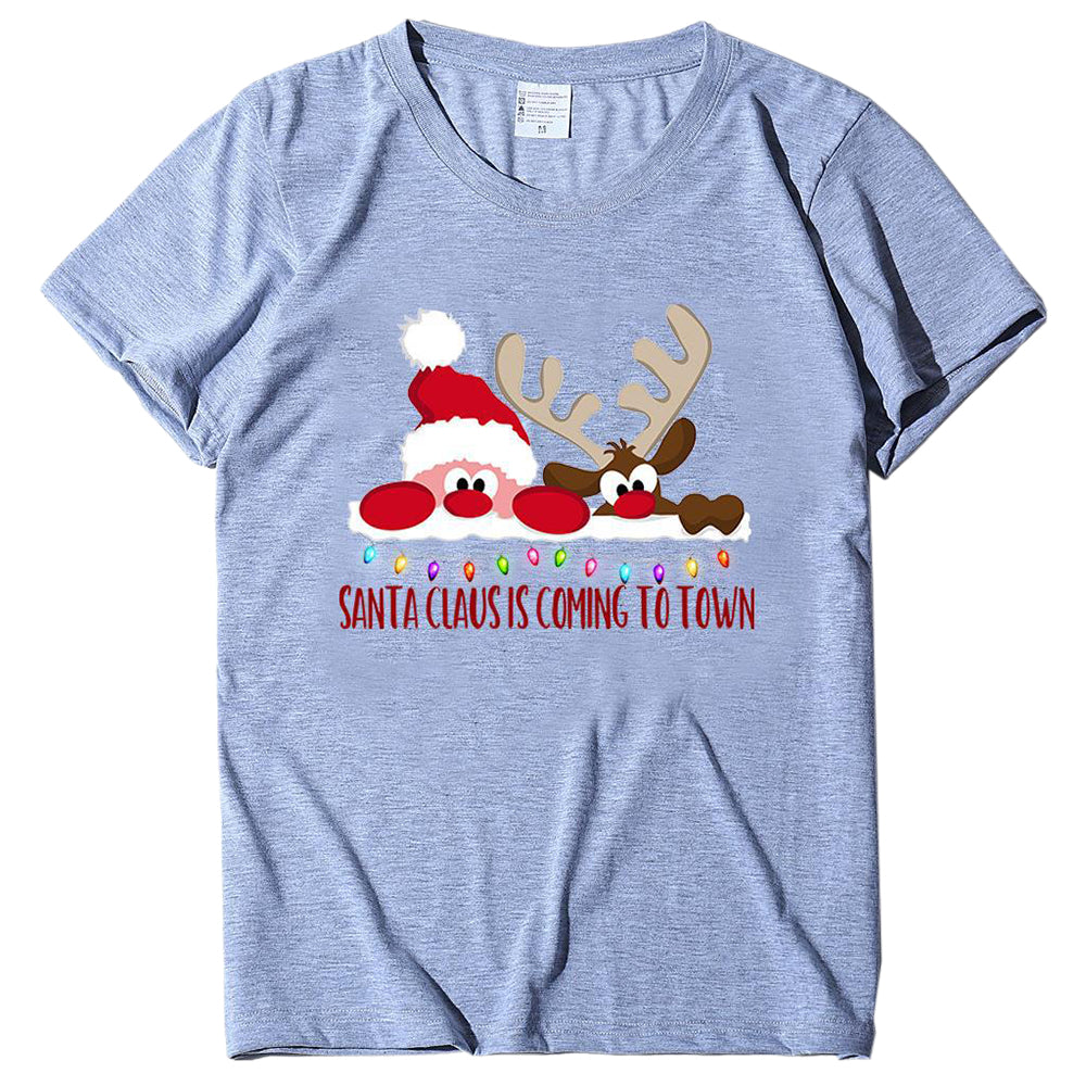 Women Short Sleeve Christmas Tee-Gray