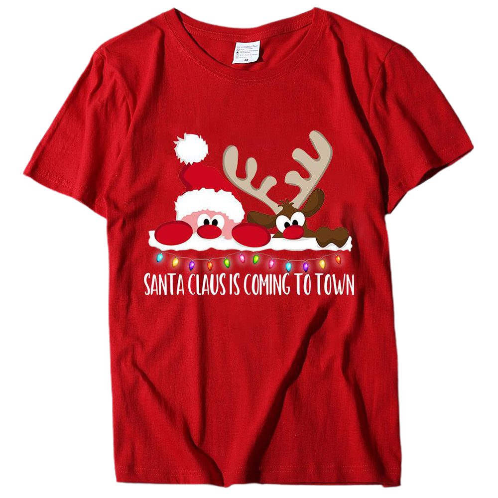 Women Short Sleeve Christmas Tee-Red