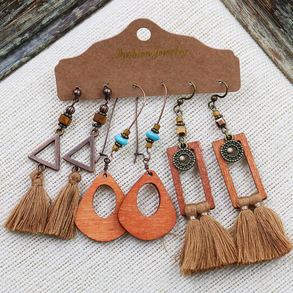 3-Pairs Women Boho Vintage Drop Dangle Earrings Set Hollow Jewelry Earrings Set
