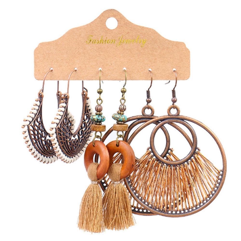 3-Pairs Women Boho Vintage Drop Dangle Earrings Set Hollow Jewelry Earrings Set