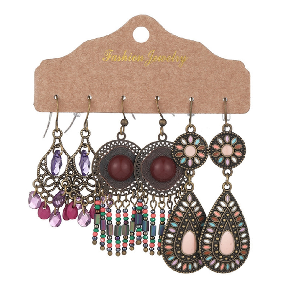3-Pairs Women Boho Vintage Drop Dangle Earrings Set Hollow Jewelry Earrings Set